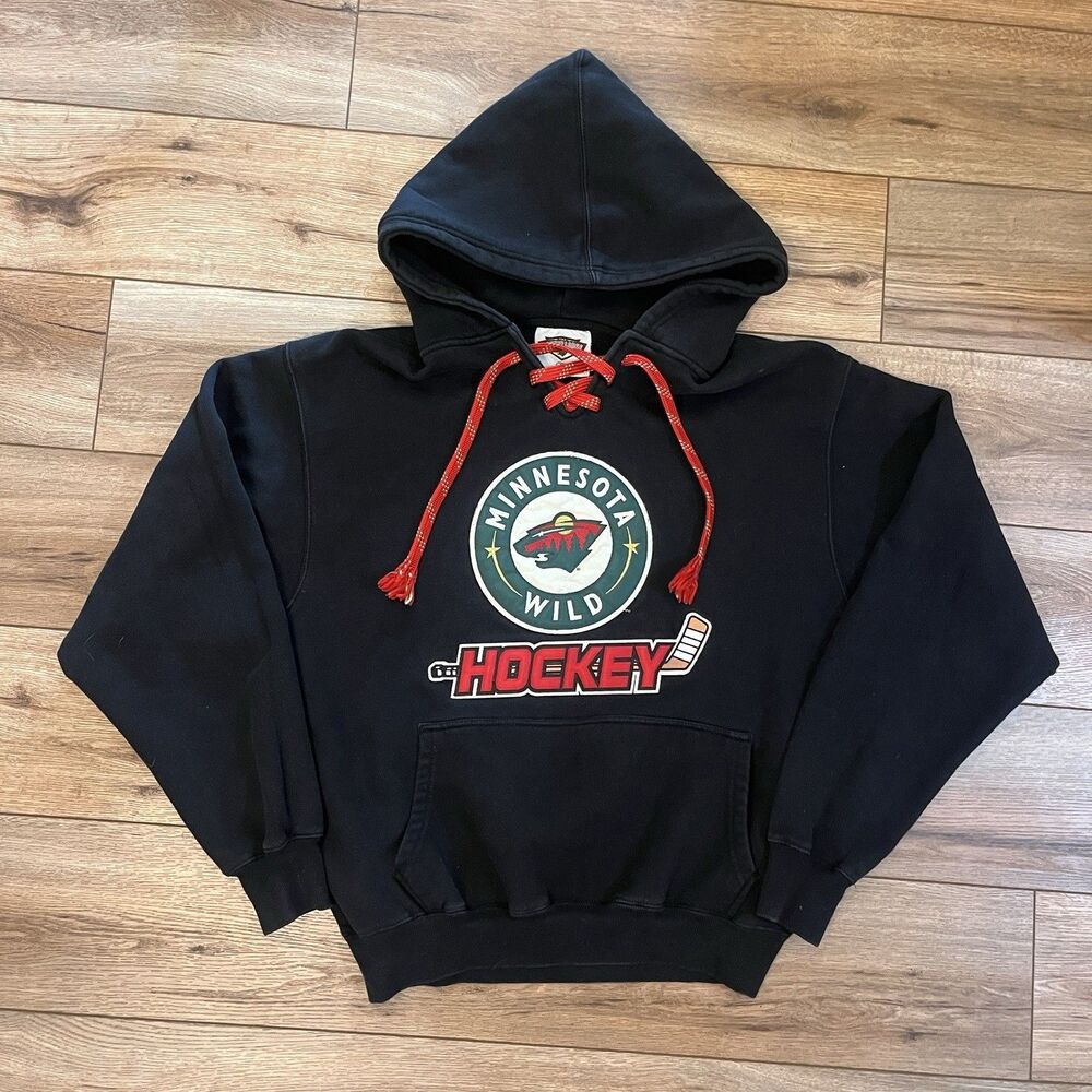 Minnesota Wild Hockey Lodge Black Hoodie Heavy Drawstring Sweatshirt Men's L NHL